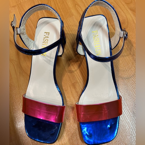 NWOT - Colour Block Rhinestone Decor Heeled sandals (US 6.5) - Picture 3 of 11